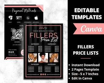 Fillers Price List, Botox and Filler Canva Template, Nurse Injector Template, Skincare Instagram Post, Medspa Menu, Lip Filler Pricing Sheet