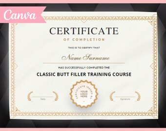 Certificat d'achèvement bricolage, modèle de certificat de cours de beauté modifiable, réalisation, modèle de récompense, certificat imprimable, effet or