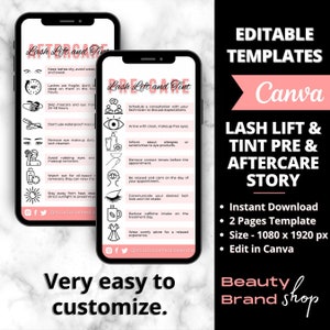 Lash Lift & Tint Pre-Nazorg Verhaal, Bewerkbaar Lash Visitekaartje, Lash Extension Card, Wimperverzorgingskaart, Lash Business Care Card Template
