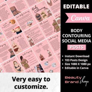 Body Contouring Instagram Post Templates, Body Sculpting Social Media Posts, CoolSculpting, Fat Cavitation, Esthetician, Laser Lipo, Canva