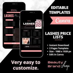 LASHES PriceList Story, Lashes Pricelist Template Design, Pricing Guide Sheet, Premade Salon Business Flyer, Social Media Pricelist Template