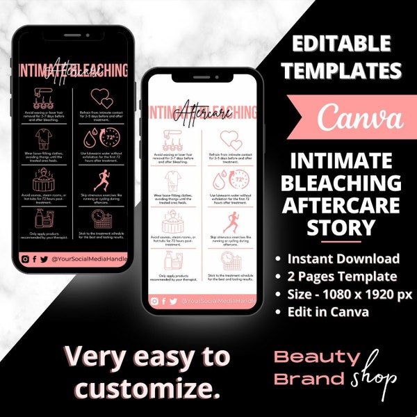 Intimate Bleaching Aftercare Story, Custom Bikini Brightening Care Card, Printable Pigmentation Post Treatment Care Guides, Care Card Beauty