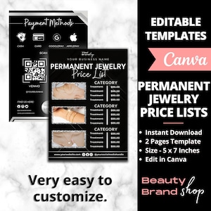 Permanent Jewelry Pricing Sheet, Permanent Jewelry Price Display, Permanent Jewelry Business, Permanent Jewelry Starter Tool, QR Price Lists