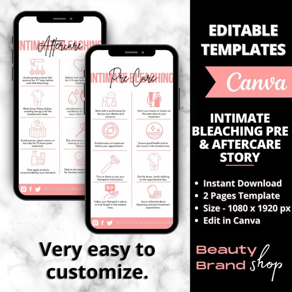 Intimate Bleaching Pre & Aftercare Story, Custom Bikini Brightening Care Card, Printable Pigmentation Post Treatment Care Guide, Card Beauty