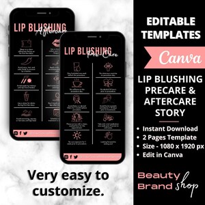 Lip Blushing Precare and Aftercare Story, Lip Blush Aftercare Story Template, Lip Blush Care Instagram Story, Lip Blush Precare Story, Canva