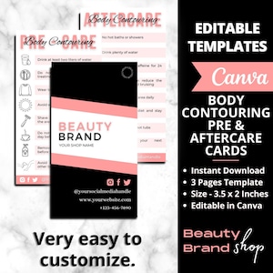 Body Contouring Pre Care and Post Care Cards, Body Contouring, Fat Cavitation, Aftercare Card, Body Sculpting Care Card, Vacuum Therapy Form