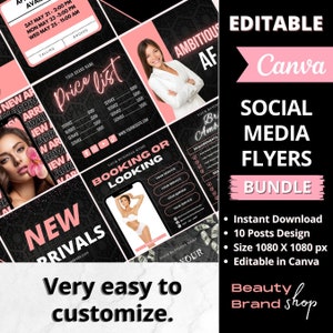Social Media Flyer Bundle, 10 Social Media Posts, Beauty Sale Flyer, Instagram Flyers, Premade Business Flyer Set, DIY Flyer Template Design