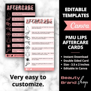 Cartões de cuidados posteriores para blush labial, Cartões de cuidados posteriores para blush labial, Tatuagem labial PMU, Cartão de cuidados de tonalidade labial, Estágios de blush labial, Cartão de esteticistas