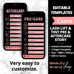 Lash Lift & Tint Pre-Nazorg Verhaal, Bewerkbaar Lash Visitekaartje, Lash Extension Card, Wimperverzorgingskaart, Lash Business Care Card Template