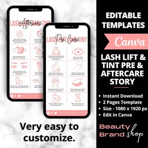Lash Lift & Tint Pre-Nazorg Verhaal, Bewerkbaar Lash Visitekaartje, Lash Extension Card, Wimperverzorgingskaart, Lash Business Care Card Template