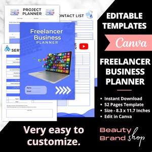 Freelancer Business Planner, Digital Download, Instant Download, Freelancer Planner, Management planner, business planner, social media planner, Freelance influencer Planner, Editable Canva Planner, Freelancer trend Digital Planner, Printable Planner