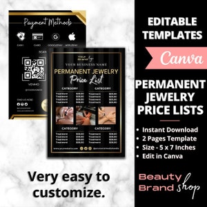 Permanent Jewelry Pricing Sheet, Permanent Jewelry Price Display, Permanent Jewelry Business, Permanent Jewelry Starter Tool, QR Price Lists