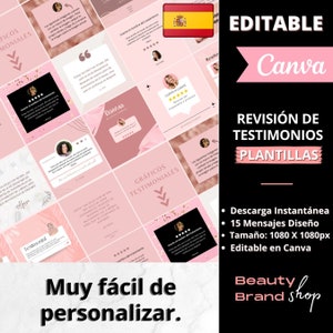 Español Reseña De Testimonios Plantillas De Instagram, Publicaciones De Testimonios, Publicaciones De Reseñas, Reseña De Kunden, Canva