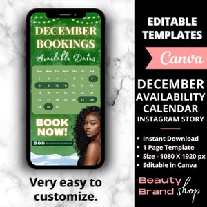 December Availability Calendar Instagram Story, Christmas Flyer, DIY Book Now Flyer, December Booking Flyer, Holiday Sales, December Booking