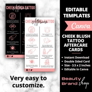 Plantilla de cuidado posterior del tatuaje de rubor de mejillas, guía minimalista de instrucciones de cuidado de rubor y tinte de mejillas, tarjeta de cuidado de PMU personalizada, pequeñas empresas de belleza