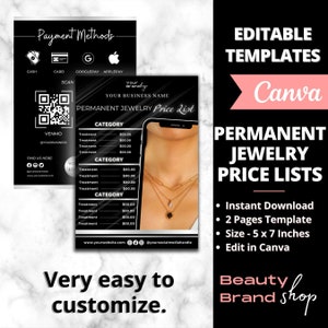 Permanent Jewelry Pricing Sheet, Permanent Jewelry Price Display, Permanent Jewelry Business, Permanent Jewelry Starter Tool, QR Price Lists