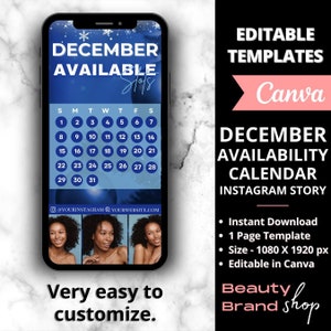 December Availability Calendar Instagram Story, Christmas Flyer, DIY Book Now Flyer, December Booking Flyer, Holiday Sales, December Booking