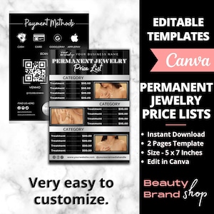 Permanent Jewelry Pricing Sheet, Permanent Jewelry Price Display, Permanent Jewelry Business, Permanent Jewelry Starter Tool, QR Price Lists