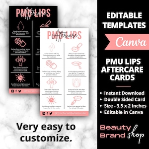 Tarjetas de cuidado posterior de rubor de labios, tarjetas de cuidado posterior de rubor de labios, tatuaje de labios PMU, tarjeta de cuidado de tinte de labios, etapas de rubor de labios, tarjeta de esteticistas