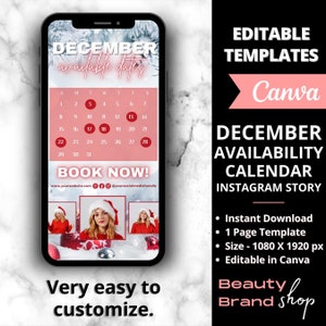 December Availability Calendar Instagram Story, Christmas Flyer, DIY Book Now Flyer, December Booking Flyer, Holiday Sales, December Booking