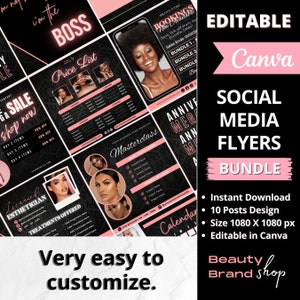 Social Media Flyer Bundle, 10 Social Media Posts, Beauty Sale Flyer, Instagram Flyers, Premade Business Flyer Set, DIY Flyer Template Design