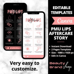 Storia della cura delle labbra PMU, istruzioni per la scheda PMU post-terapia fai-da-te, post sul processo di guarigione del tatuaggio sulle labbra, modelli di biglietti da visita per la cura della bellezza di piccole dimensioni
