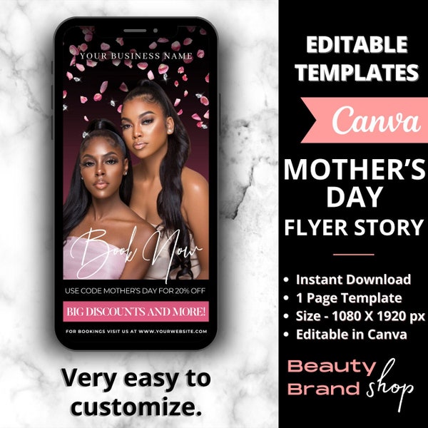 Mother's Day Bookings Flyer Story, Book Now Flyer, DIY Mother's Day Sale Flyer, Beauty Hair Nail Boutique Flyer, Social Media Bookings Flyer
