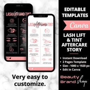 Lash Lift & Tint Nazorg Verhaal, Bewerkbaar Lash Visitekaartje, Lash Extension Card, Wimperverzorgingskaart, Lash Business Care Card Template