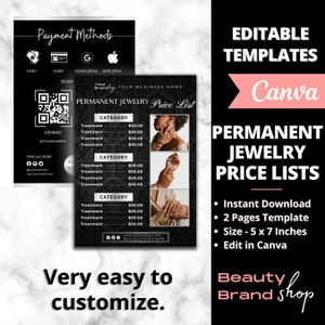 Permanent Jewelry Pricing Sheet, Permanent Jewelry Price Display, Permanent Jewelry Business, Permanent Jewelry Starter Tool, QR Price Lists