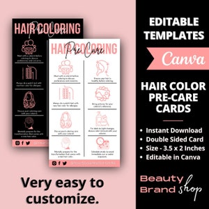 Bearbeitbare Farbige Haarpflege Kartenvorlage, Anweisungen für die Nachsorge für gefärbte Haare, minimalistisches Design Friseur Farbbehandeltes Haar-Handbuch