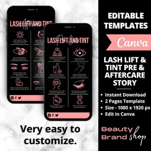 Lash Lift & Tint Pre-Nazorg Verhaal, Bewerkbaar Lash Visitekaartje, Lash Extension Card, Wimperverzorgingskaart, Lash Business Care Card Template