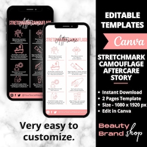 Stretchmark Camouflage Tattoo Aftercare Story, Canva Template, Inkless Stretchmark Camouflage Post, Scar and Stretchmark Camouflage CareCard
