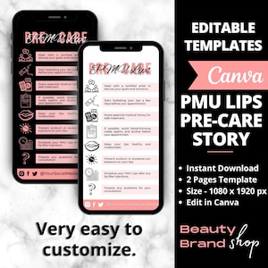 Storia della pre-cura delle labbra PMU, istruzioni per la scheda PMU pre-cura fai-da-te, post sul processo di guarigione del tatuaggio sulle labbra, modelli di piccoli biglietti da visita per la cura della bellezza