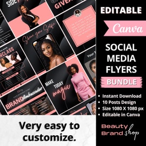 Bundel socialmedia-flyer, 10 social-mediaberichten, flyer beautyverkoop, Instagram-flyers, kant-en-klare zakelijke flyerset, sjabloonontwerp DIY-flyer