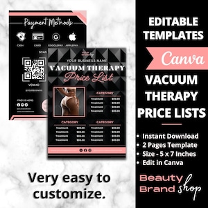 Vacuum Therapy Price List,  BBL Vacuum Therapy Flyer Template, Vacuum Therapy BBL & Breast Lift, Instagram Brazilian Butt Lift Cupping Flyer