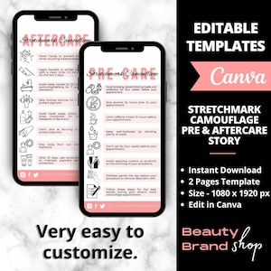 Stretchmark Camouflage Tattoo Pre & Aftercare Story I Canva Template, Inkless Stretchmark Camouflage, Scar and Stretchmark Camouflage