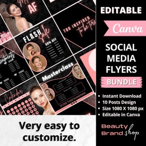 Social Media Flyer Bundle, 10 Social Media Posts, Beauty Sale Flyer, Instagram Flyers, Premade Business Flyer Set, DIY Flyer Template Design