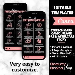 Stretchmark Camouflage Tattoo Pre & Aftercare Story I Canva Template, Inkless Stretchmark Camouflage, Scar and Stretchmark Camouflage