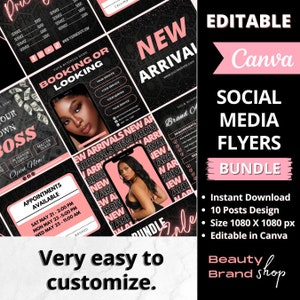 Social Media Flyer Bundle, 10 Social Media Posts, Beauty Sale Flyer, Instagram Flyers, Premade Business Flyer Set, DIY Flyer Template Design