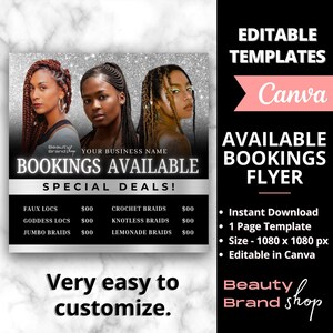 Editable Book Now Flyer, DIY Appointments Available Template, Premade Flyer Template, Hair, Lashes, Make up, Nail, Stylists, Silver Template