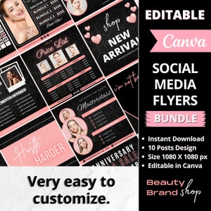 Social Media Flyer Bundle, 10 Social Media Posts, Beauty Sale Flyer, Instagram Flyers, Premade Business Flyer Set, DIY Flyer Template Design