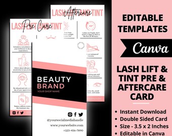 Lash Aftercare Card Template, Editable Lash Business Card, Lash Extension Card, Eyelash Care Card, Lash Business Care Card Template