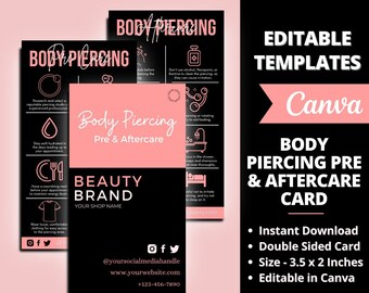 Tarjeta de cuidado posterior de perforación corporal, tarjeta de cuidado posterior de perforación corporal, tarjeta de cuidado posterior de perforación corporal, plantilla de cuidado posterior de perforación corporal, tarjeta de cuidado editable