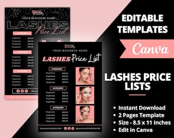 LASHES Price List, DIY Flyer Template Design, Pricelist Flyer, Pricing Guide Sheet, Premade Salon Business Flyer, Digital Template Pricelist