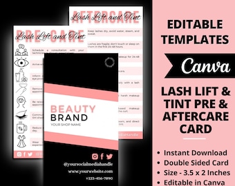 Lash Aftercare Card Template, Editable Lash Business Card, Lash Extension Card, Eyelash Care Card, Lash Business Care Card Template