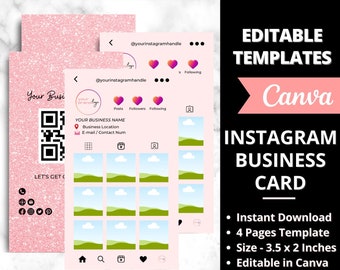 Instagram Business Cards, DIY Canva Business Card Template Design, IG Influencer Cards, Small Business Digital Cards, Premade Business Cards