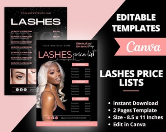 LASHES Price List, DIY Flyer Template Design, Pricelist Flyer, Pricing Guide Sheet, Premade Salon Business Flyer, Digital Template Pricelist