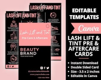 Lash Aftercare Card Template, Editable Lash Business Card, Lash Extension Card, Eyelash Care Card, Lash Business Care Card Template