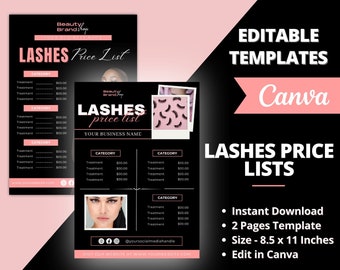 LASHES Price List, DIY Flyer Template Design, Pricelist Flyer, Pricing Guide Sheet, Premade Salon Business Flyer, Digital Template Pricelist