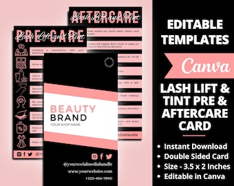 Lash Aftercare Card Template, Editable Lash Business Card, Lash Extension Card, Eyelash Care Card, Lash Business Care Card Template
